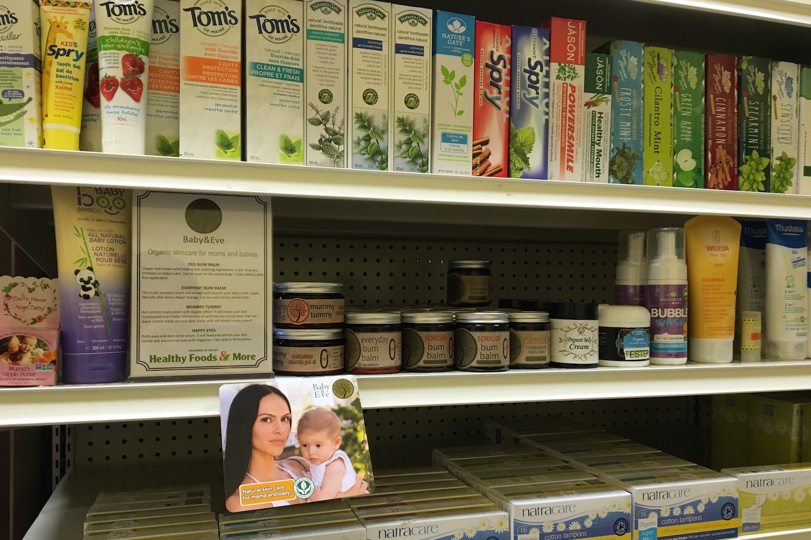 Baby and Eve products on retail shelf